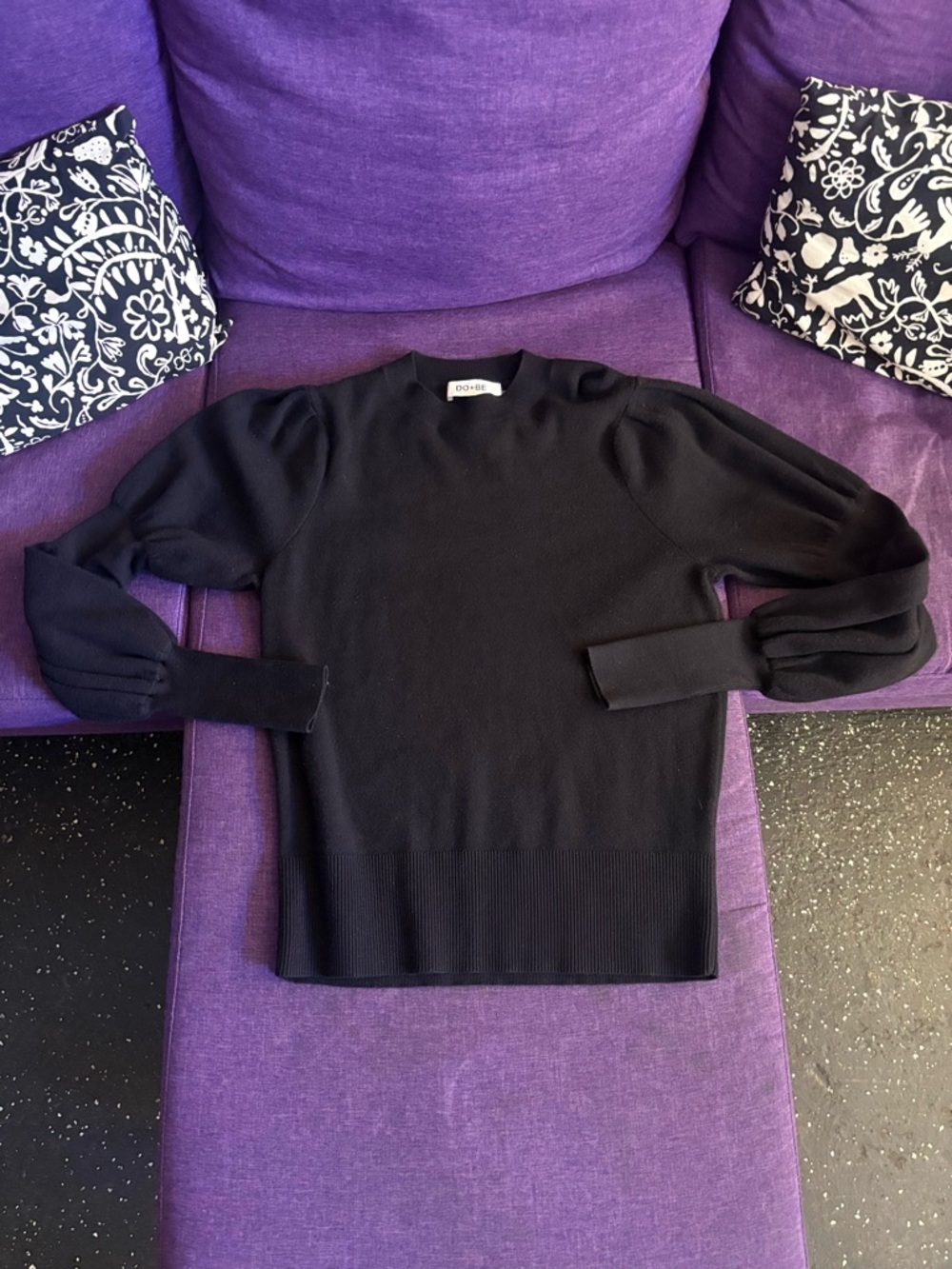 DO+BE Black Crewneck Sweater with Subtle Puff Shoulders